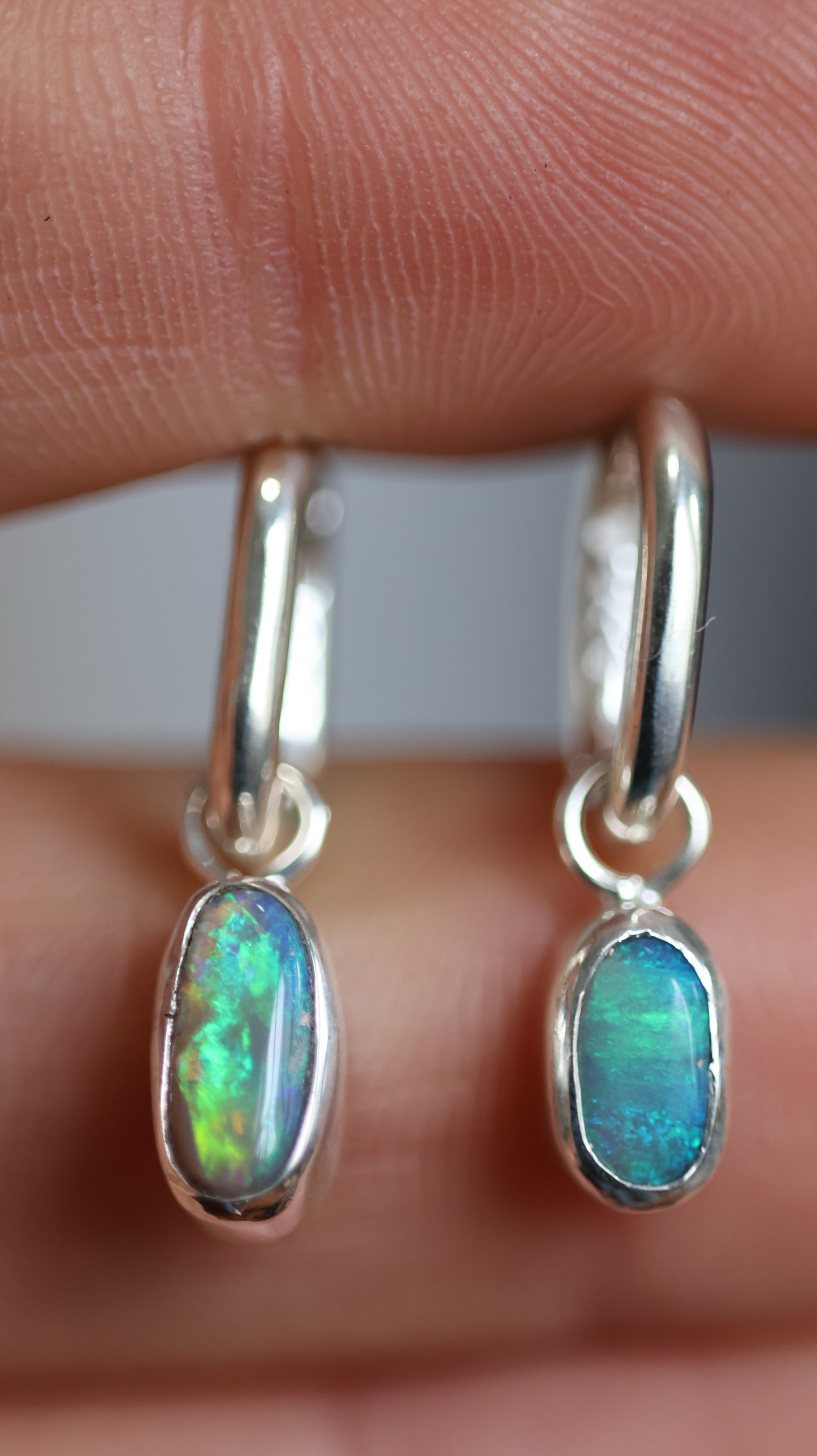 Lightning Ridge Opal Hoops