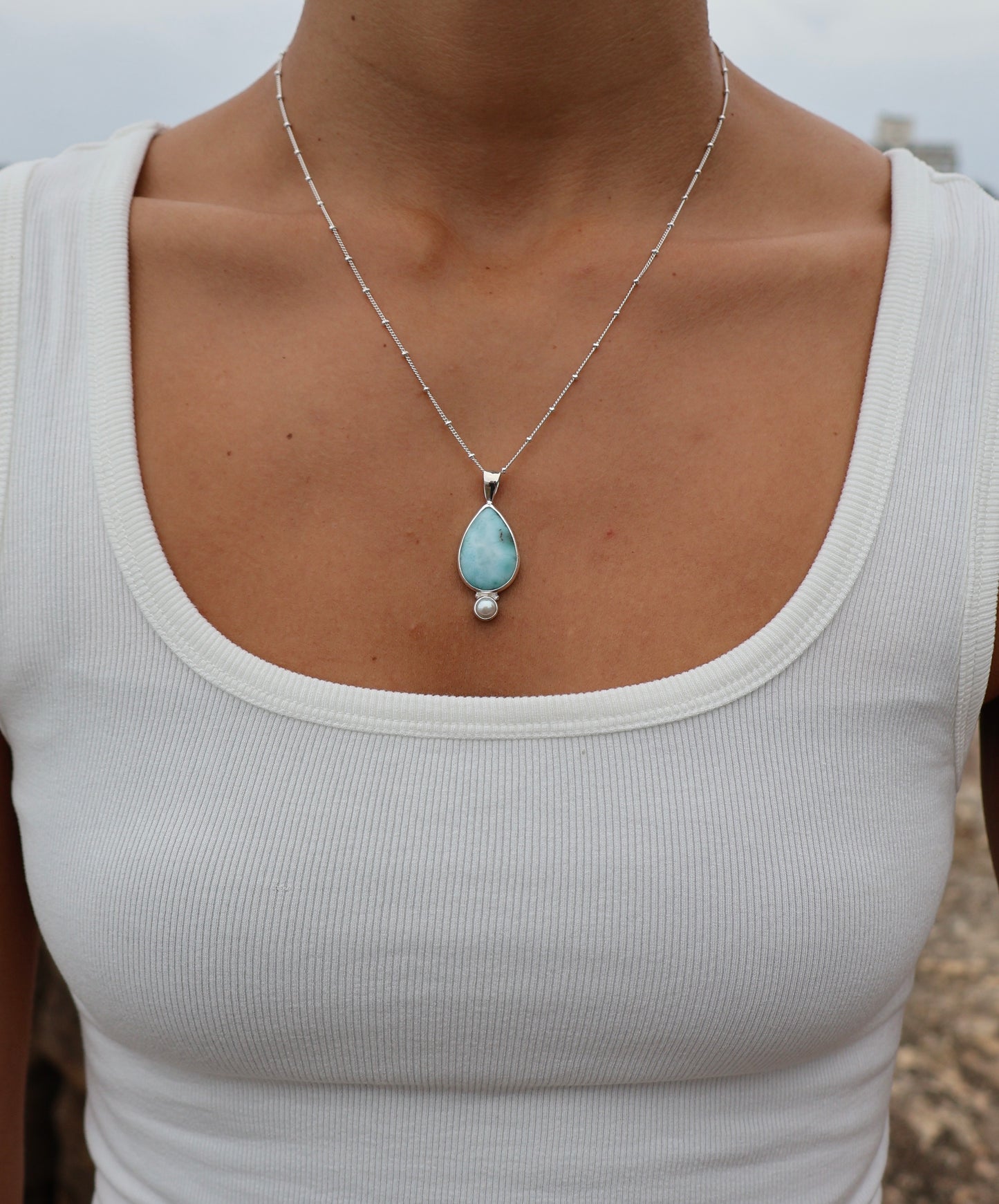 Larimar & Pearl Pendant (Big)