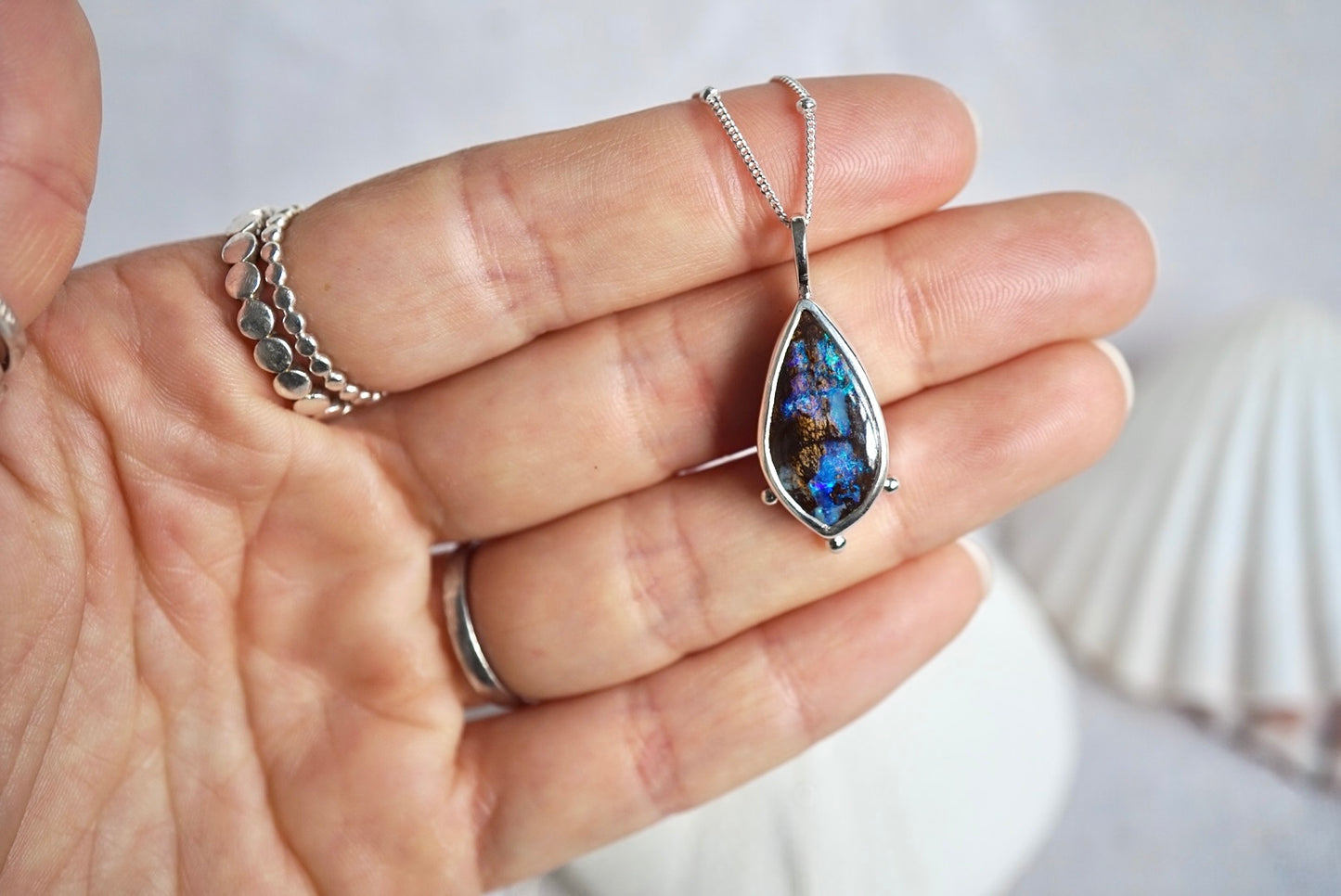 Mystic- Solid Boulder Opal Pendant