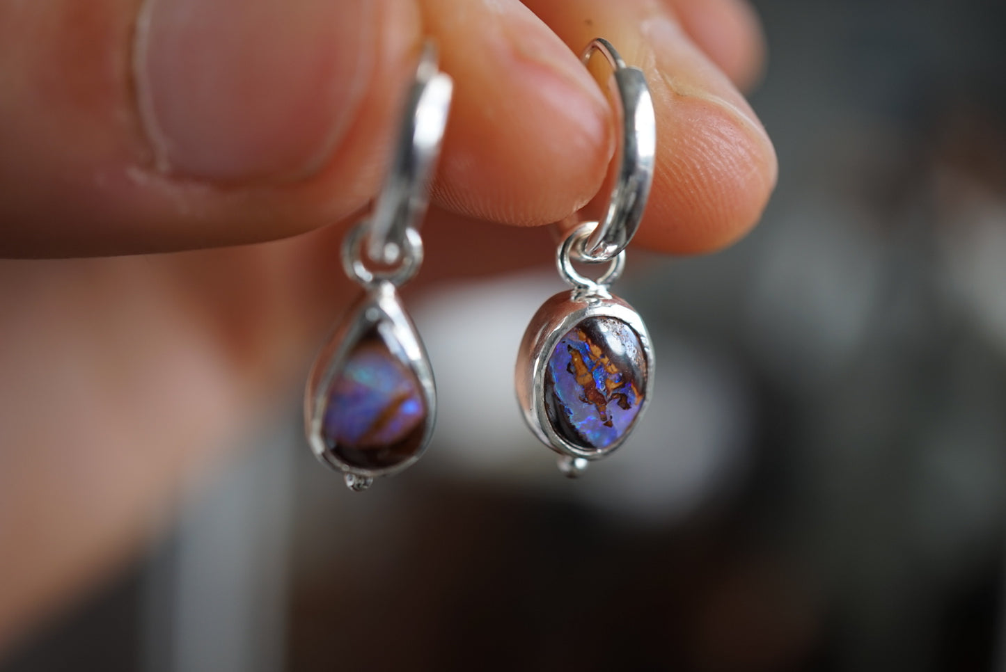 Sunlit Boulder Opal Hoops