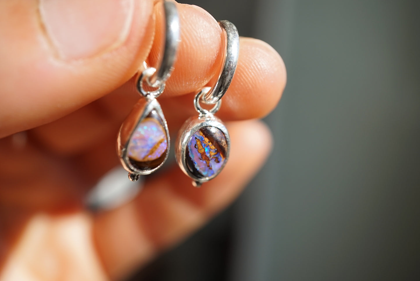 Sunlit Boulder Opal Hoops