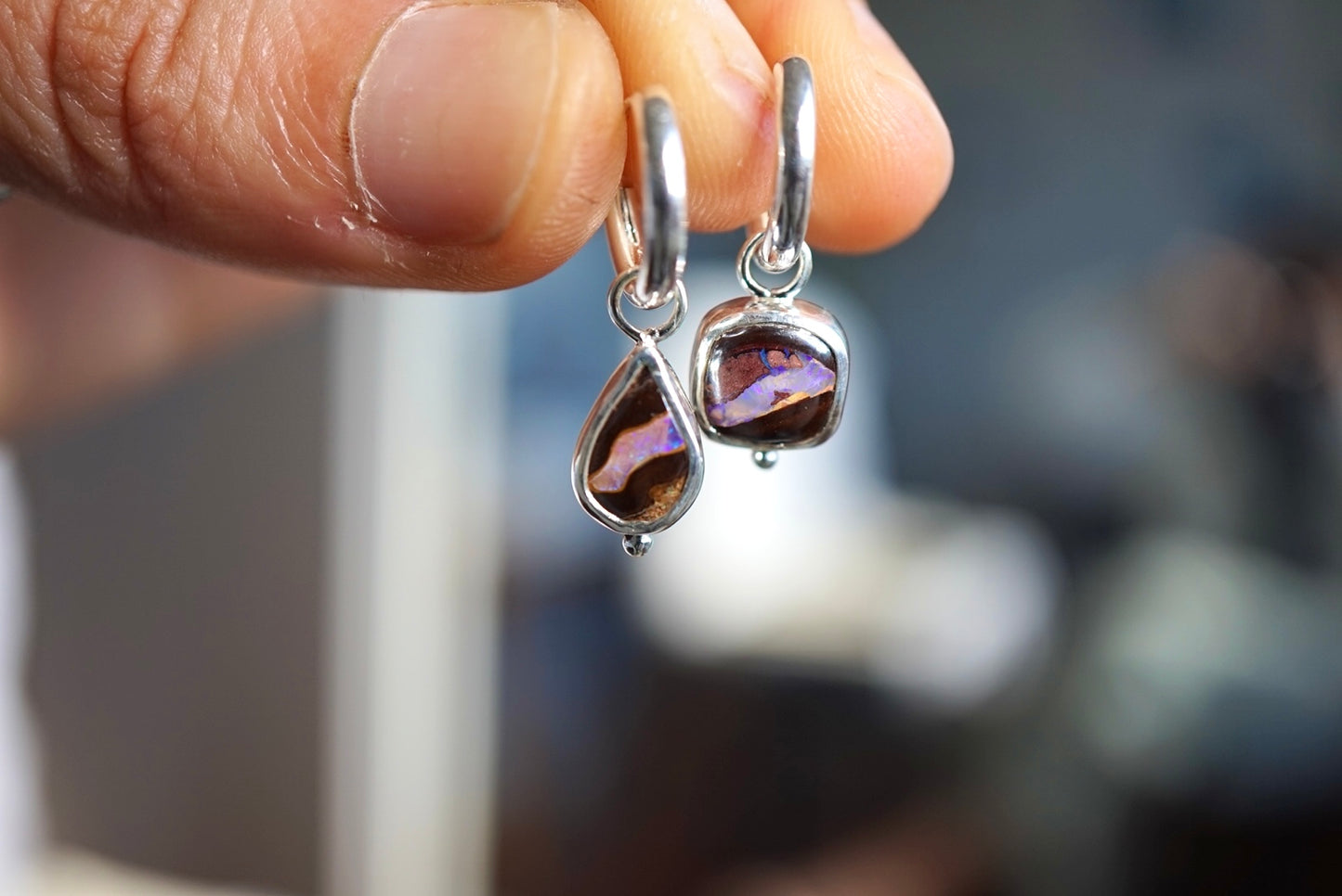 Purple Vein Opal Hoops