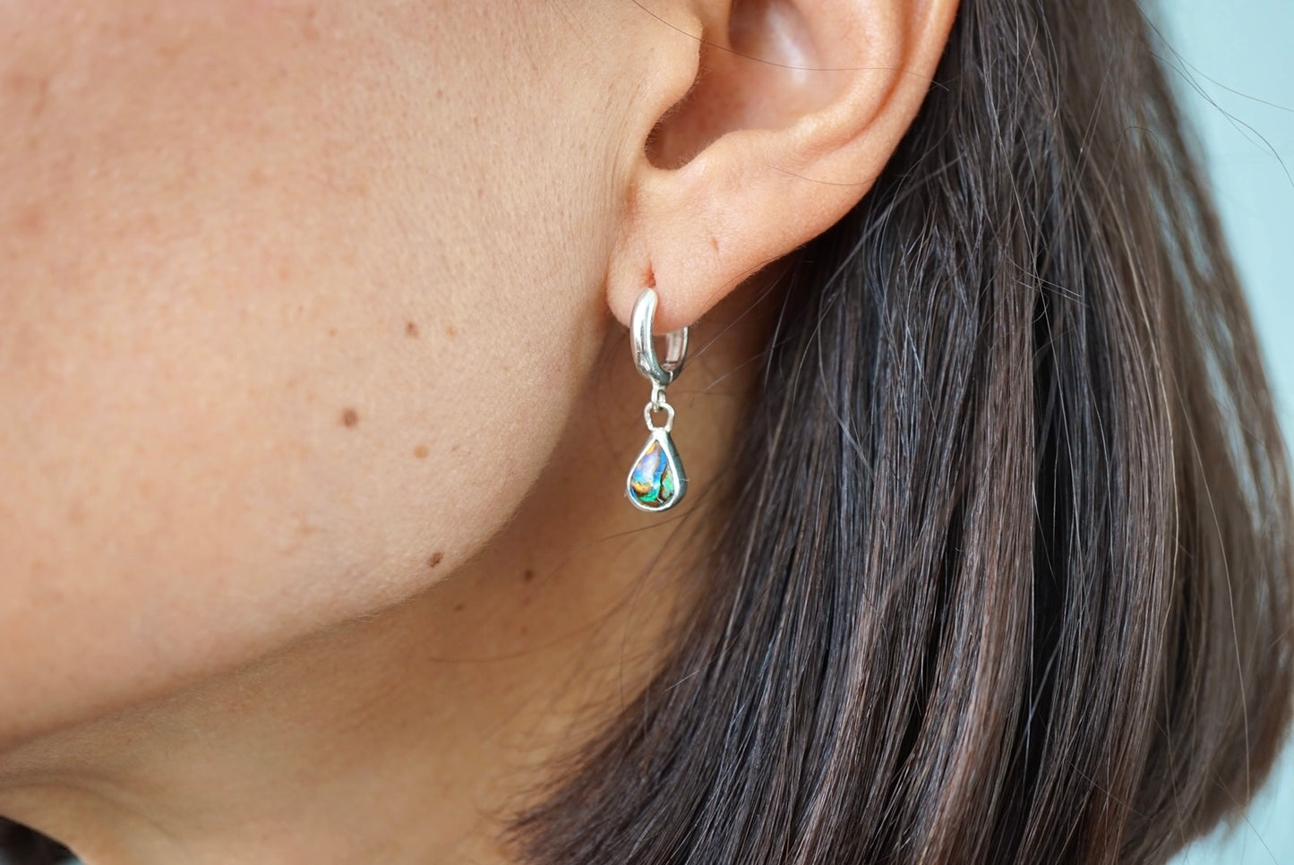 Azure Flame Opal Hoops
