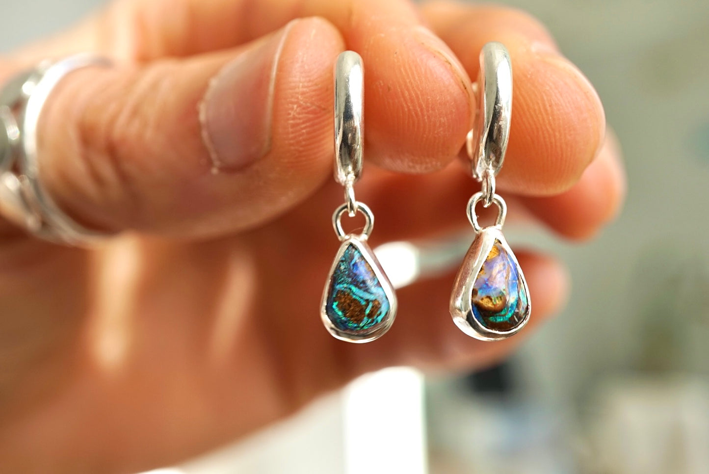 Azure Flame Opal Hoops