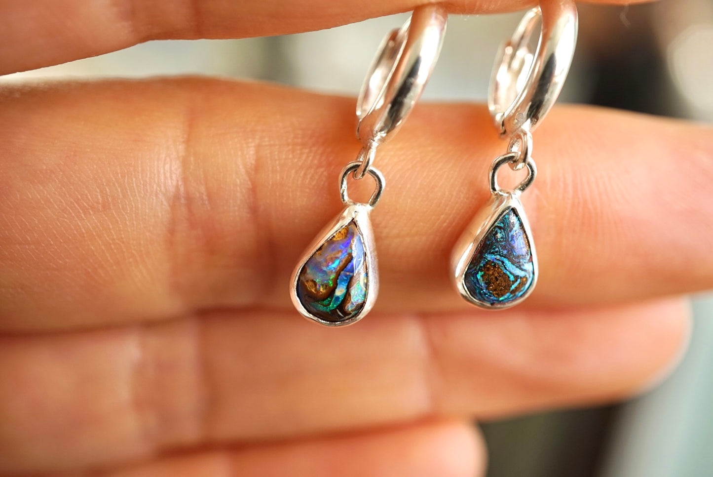 Azure Flame Opal Hoops