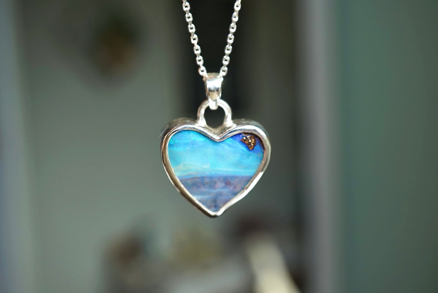 Whitehaven Heart — Boulder Opal Necklace