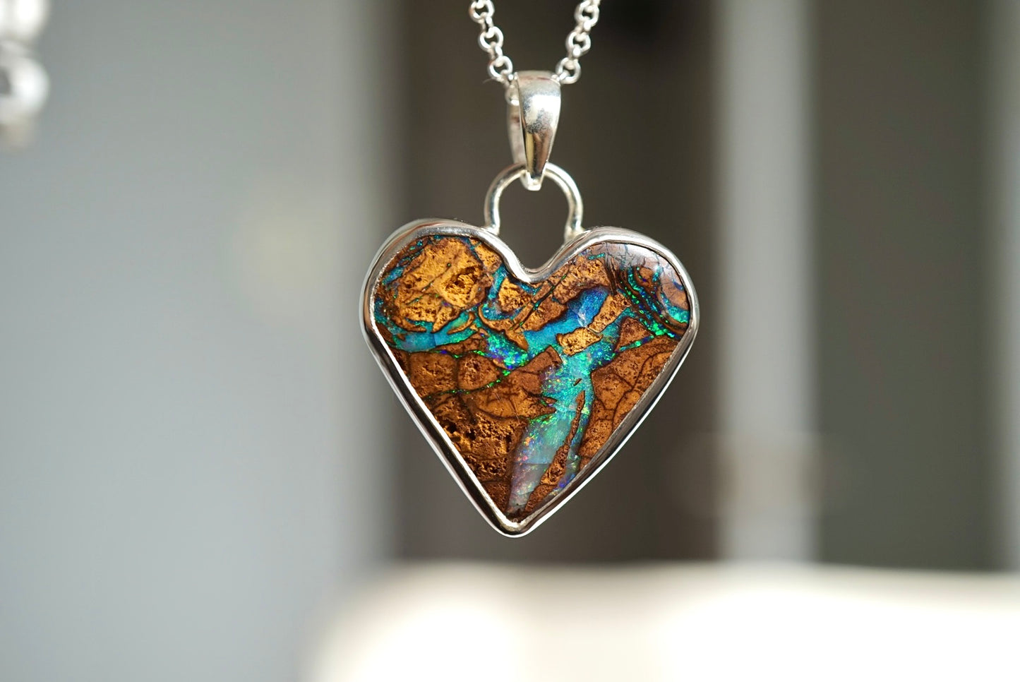 Sandy Cove — Boulder Opal Heart Necklace