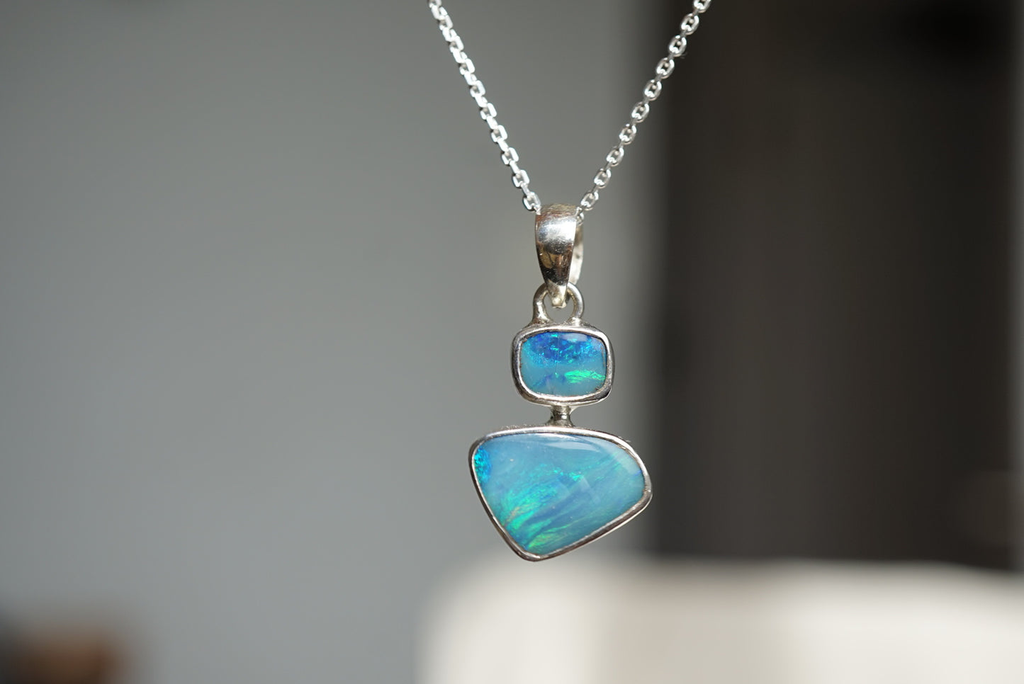 Blue Current — Opal Double Pendant