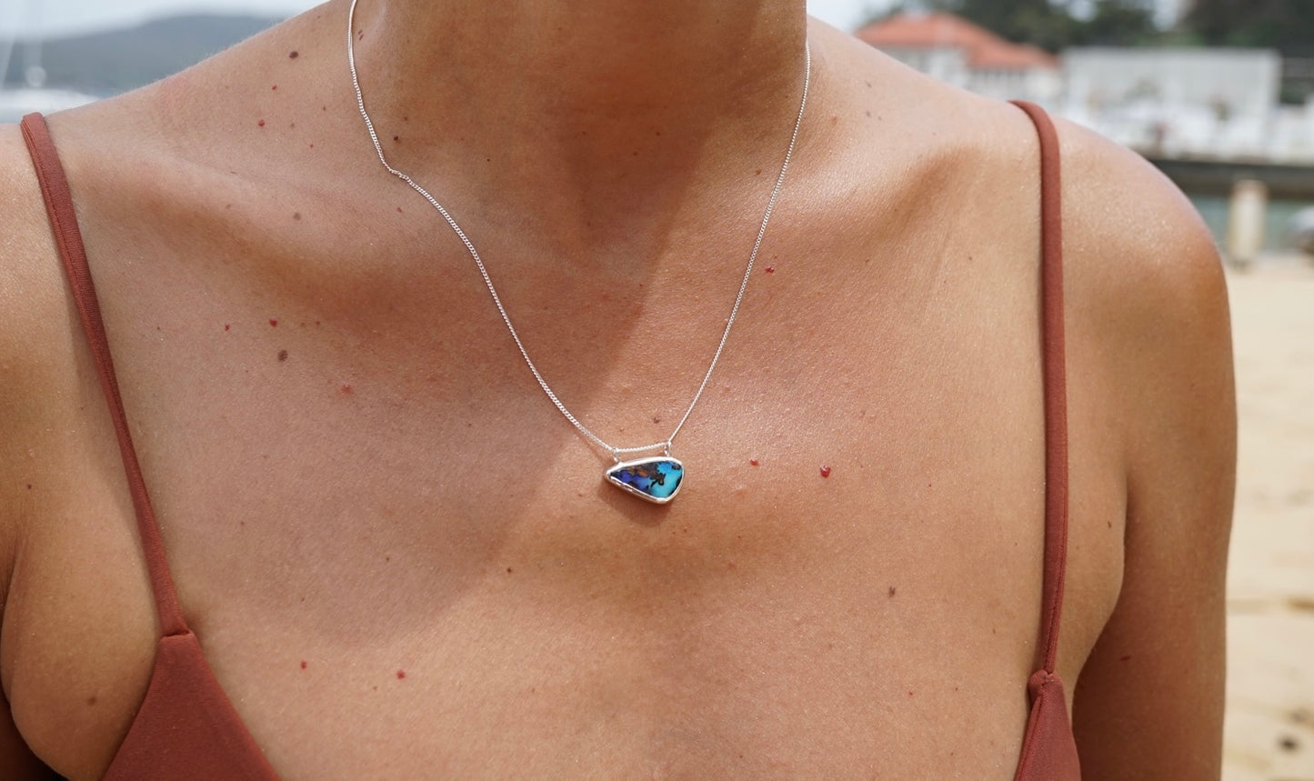 Teal Solid Boulder Necklace