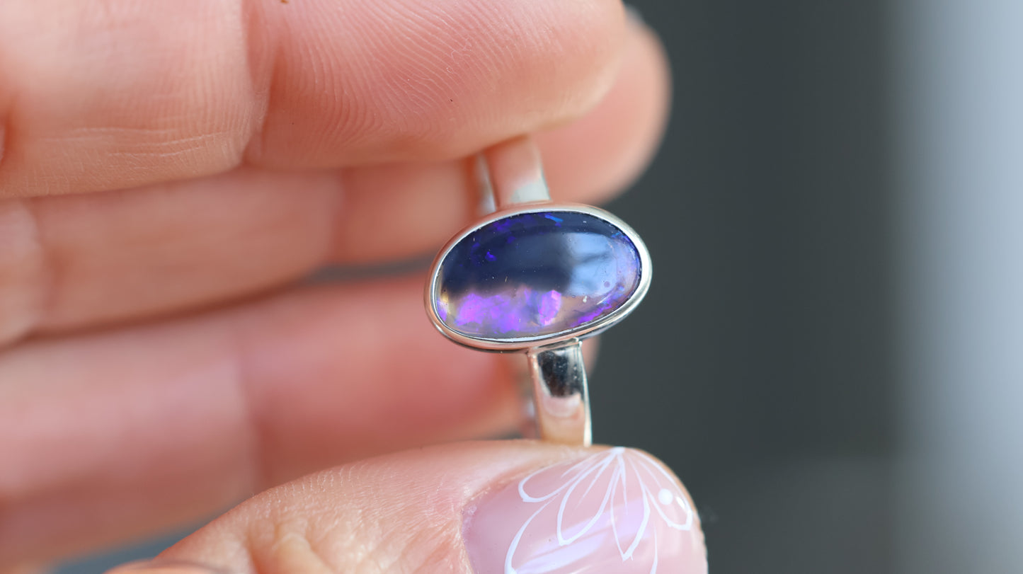 Solid Lightning Ridge opal Ring size 9 (R)