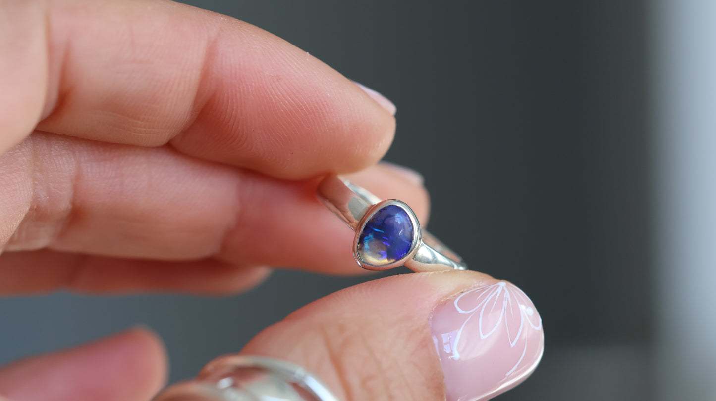 Solid Lightning Ridge Opal Ring Size 6 (L)