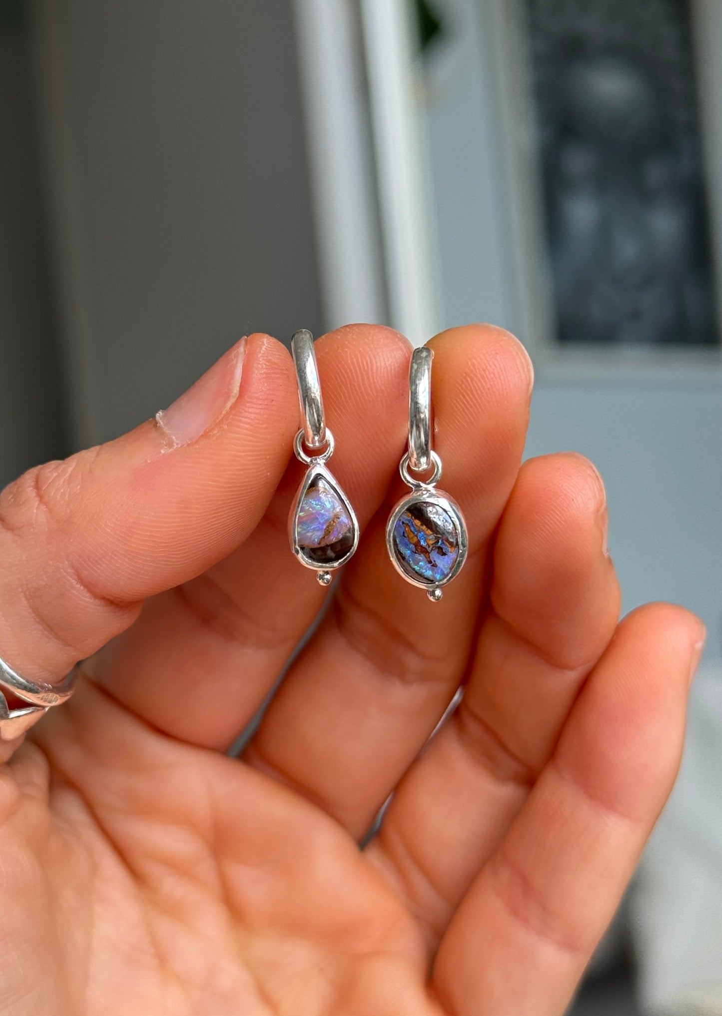 Sunlit Boulder Opal Hoops