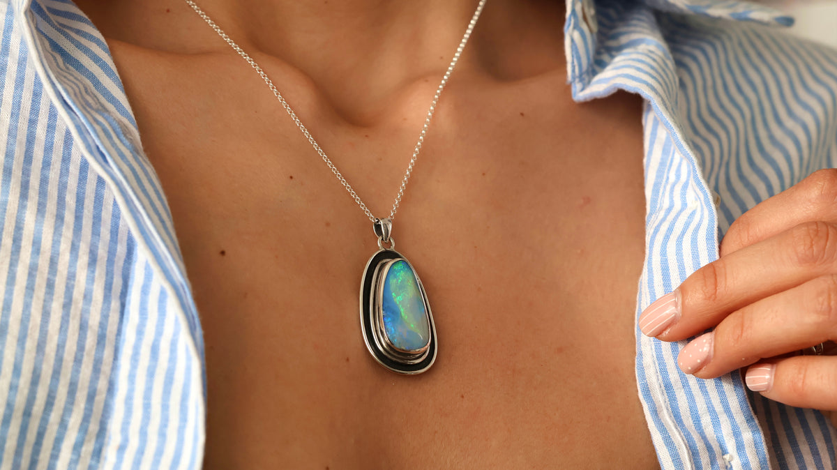 Solid Boulder Opal Statement Pendant