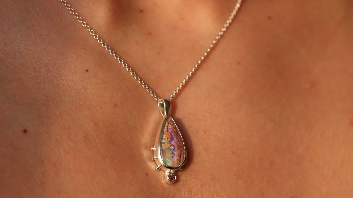 Boulder Opal & Amethyst Pendant