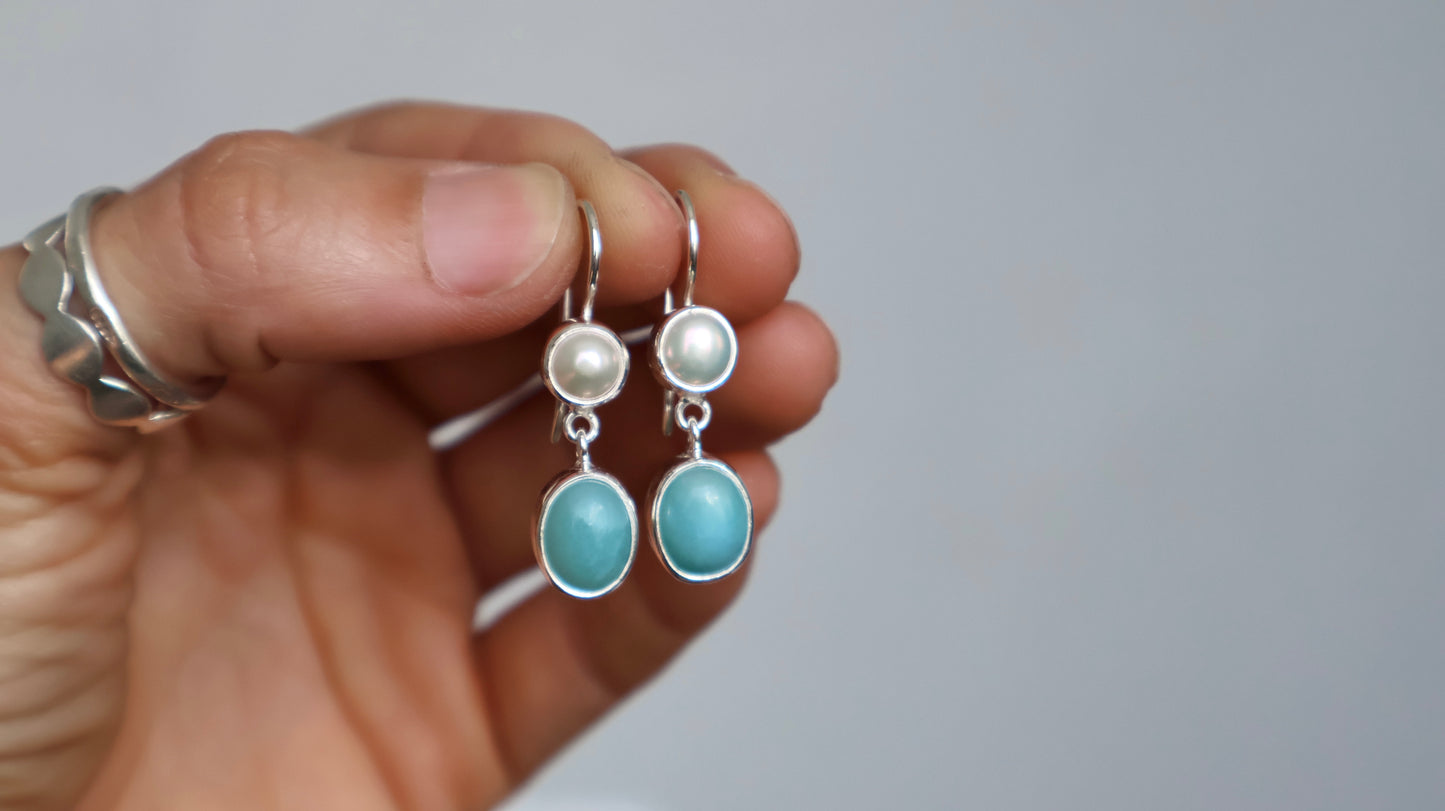 Nerina — Larimar & Pearl Earrings