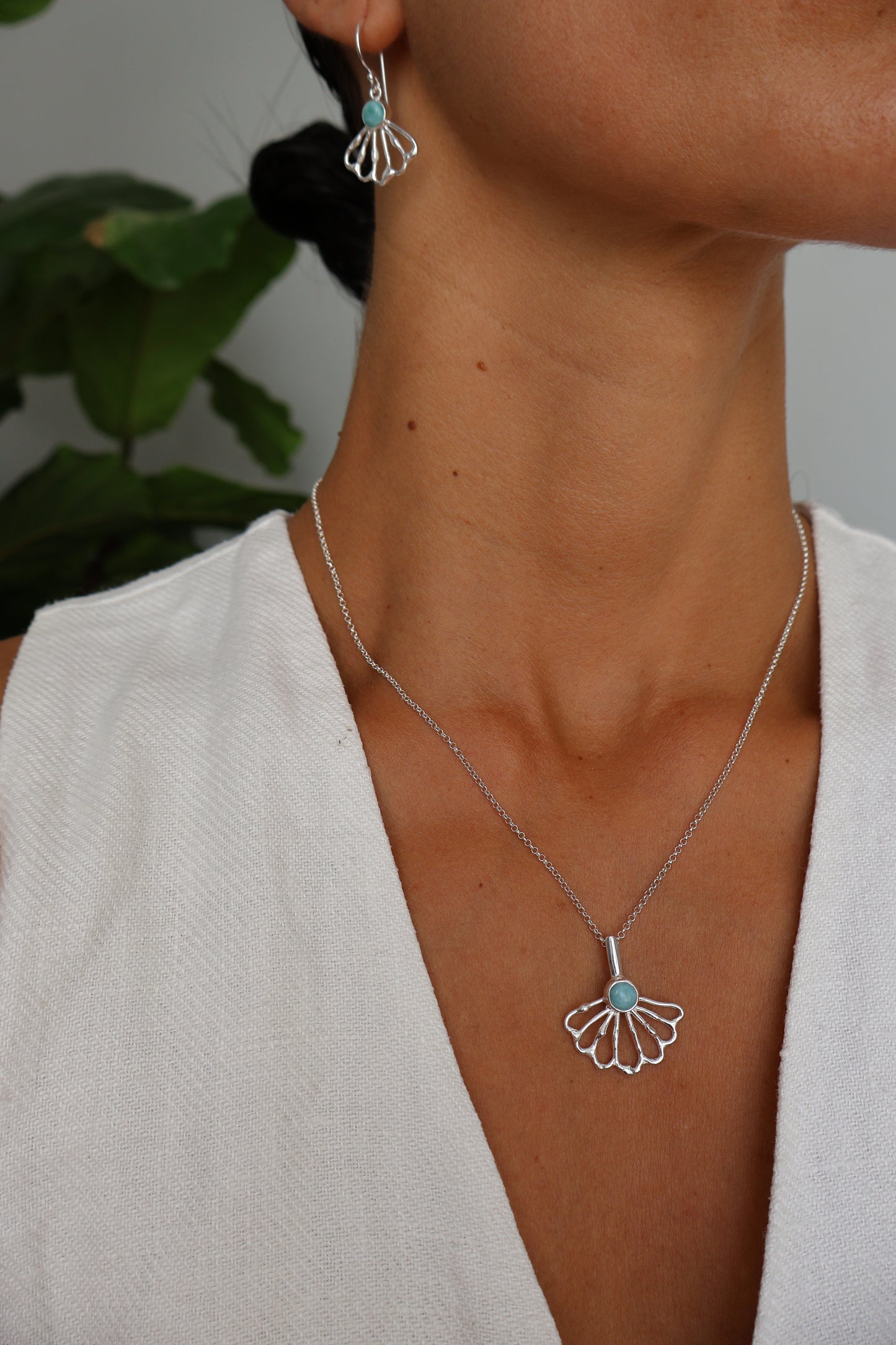Larimar Shell Fan Necklace