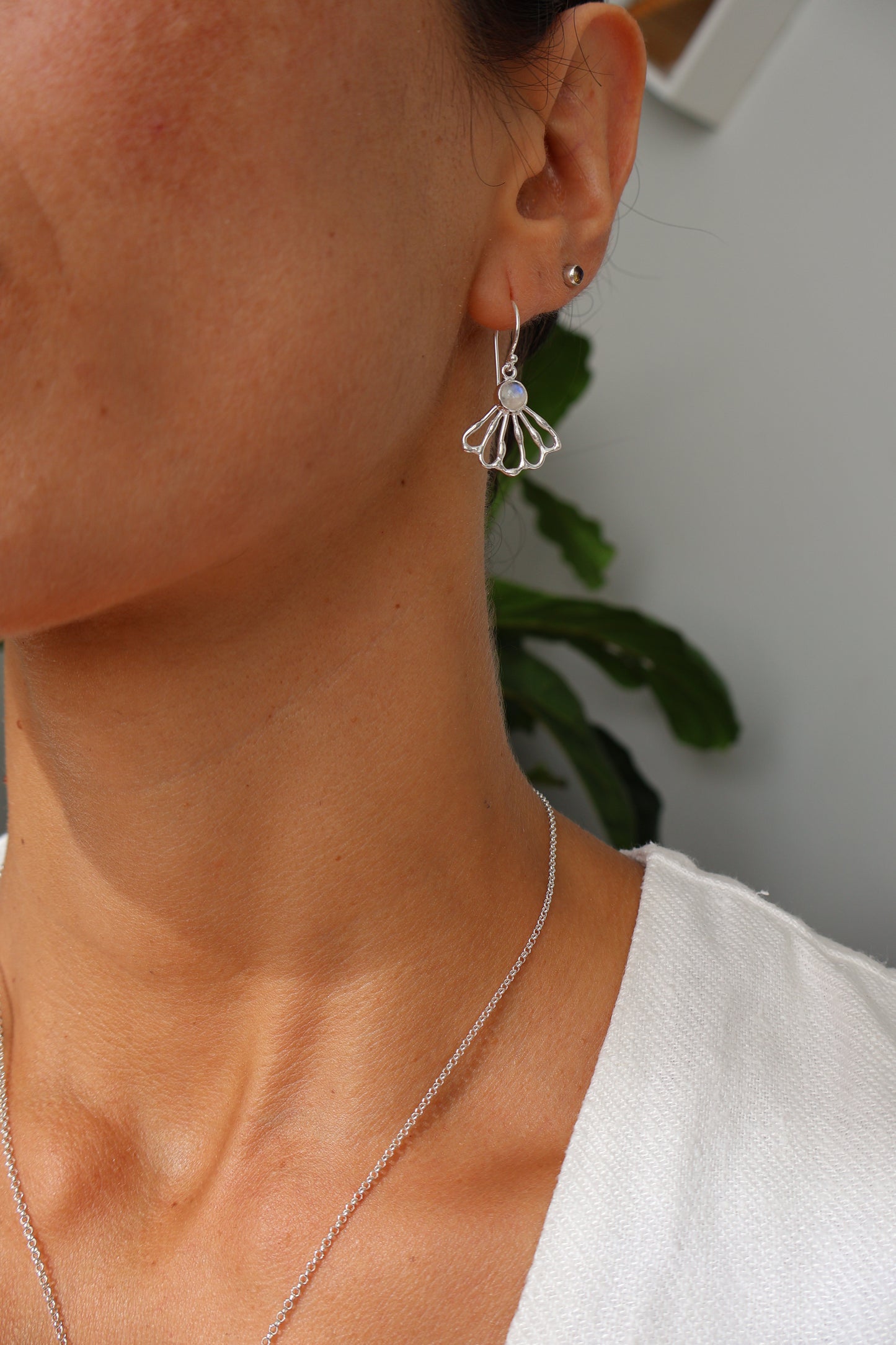 Moonstone Shell Fan Drop Earrings