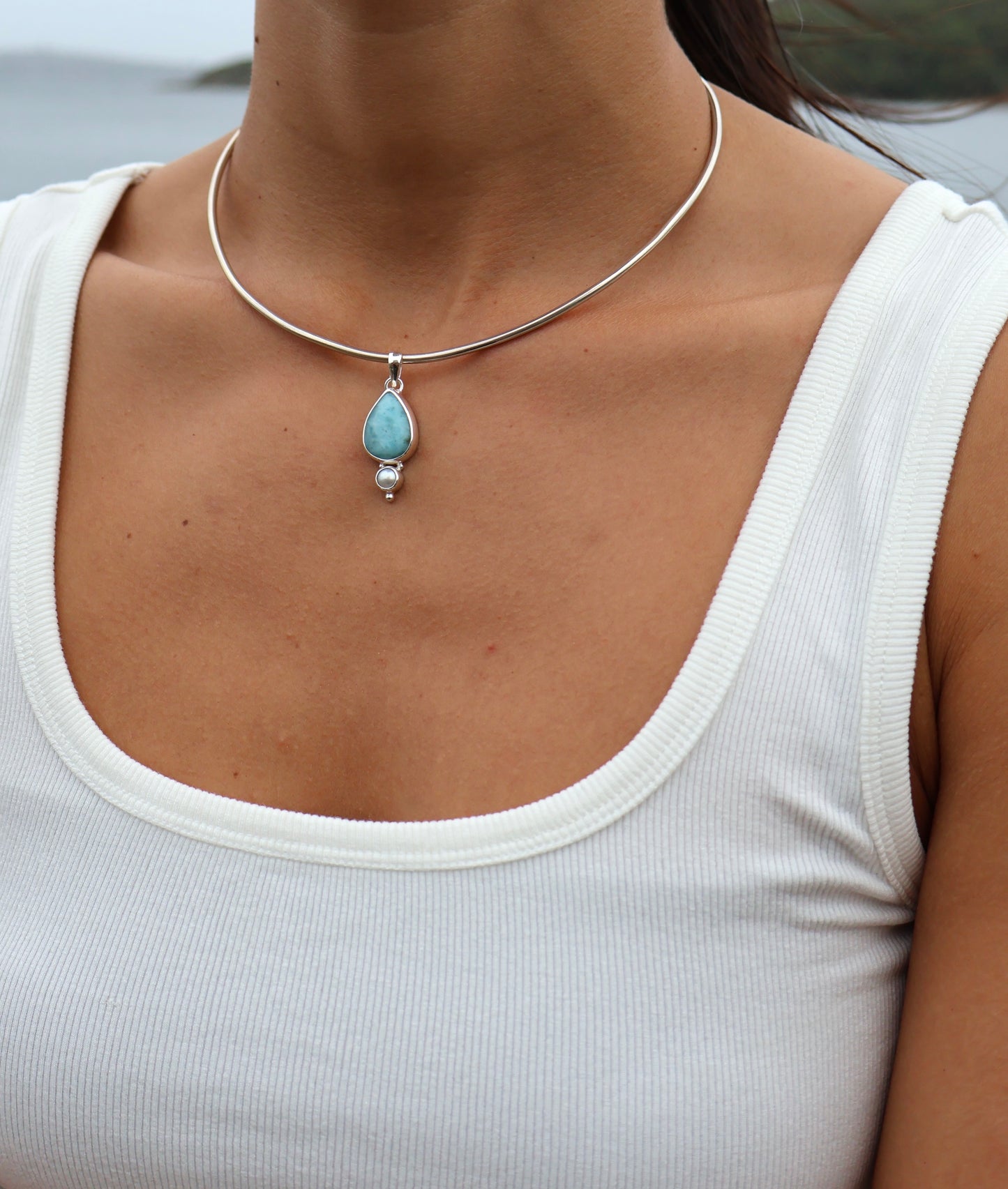 Larimar & Pearl Pendant (small)