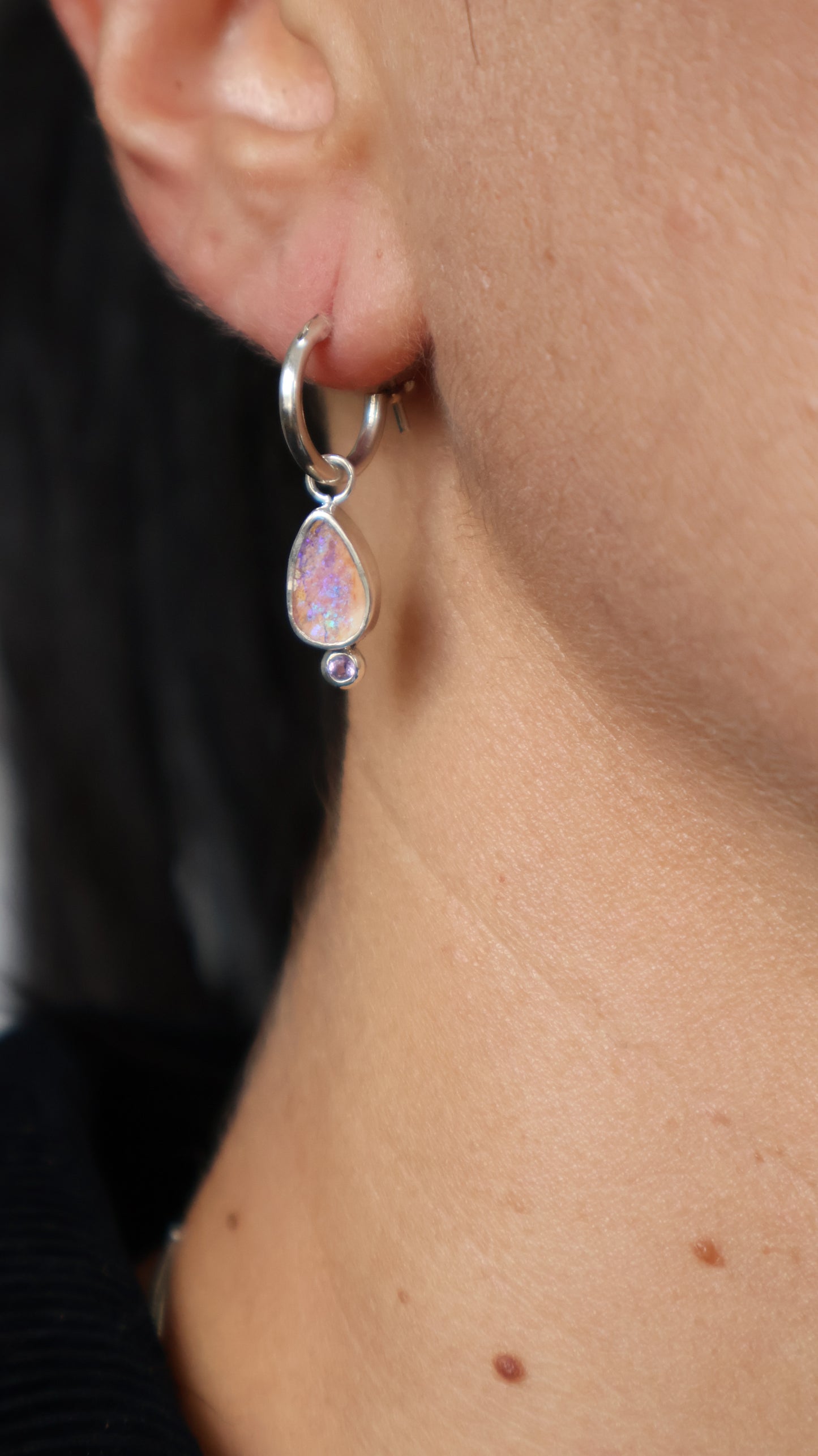 Boulder Opals & Amathyst Hoops