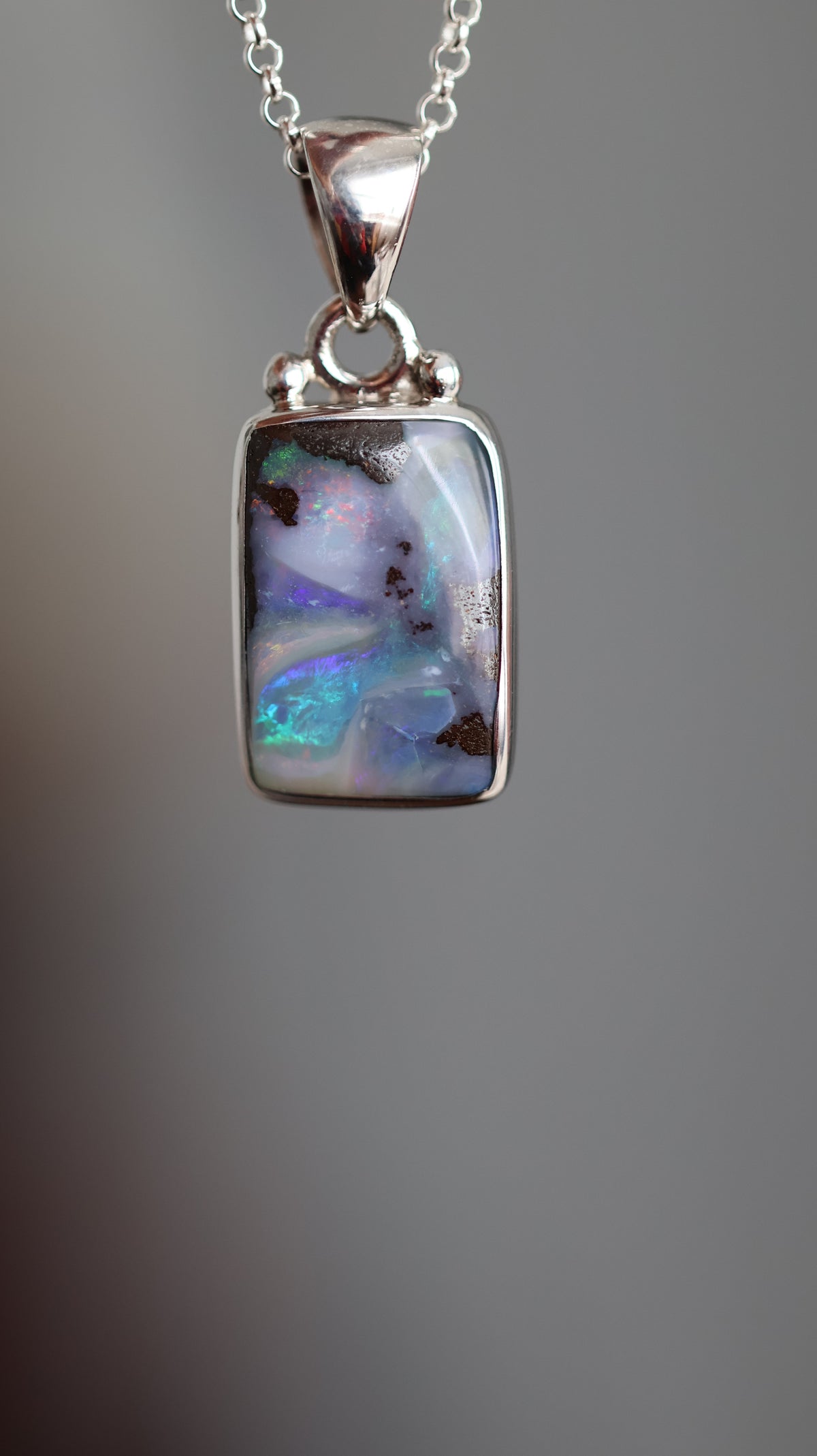 Rectangle Solid Boulder Opal Pendant