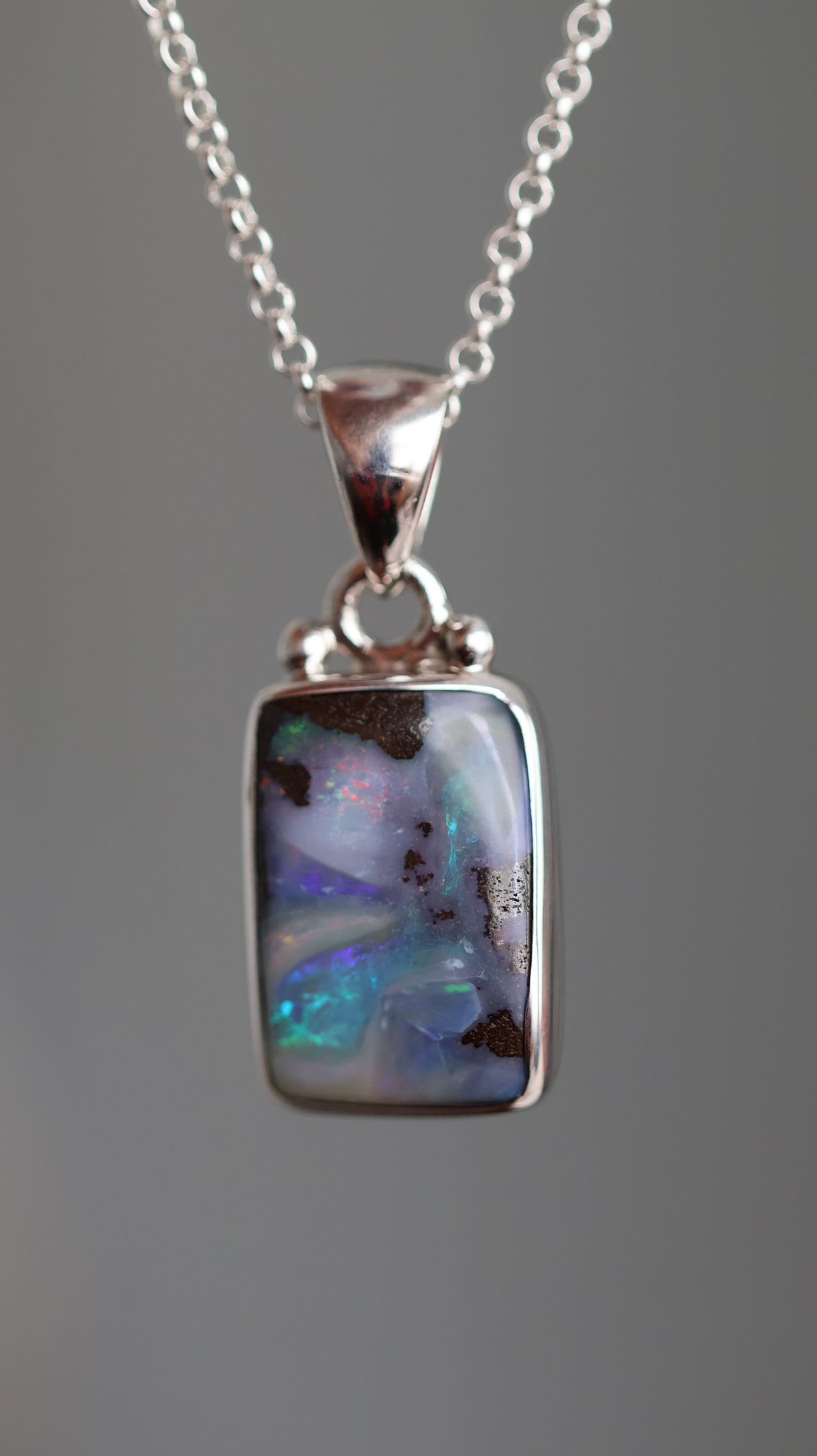 Rectangle Solid Boulder Opal Pendant