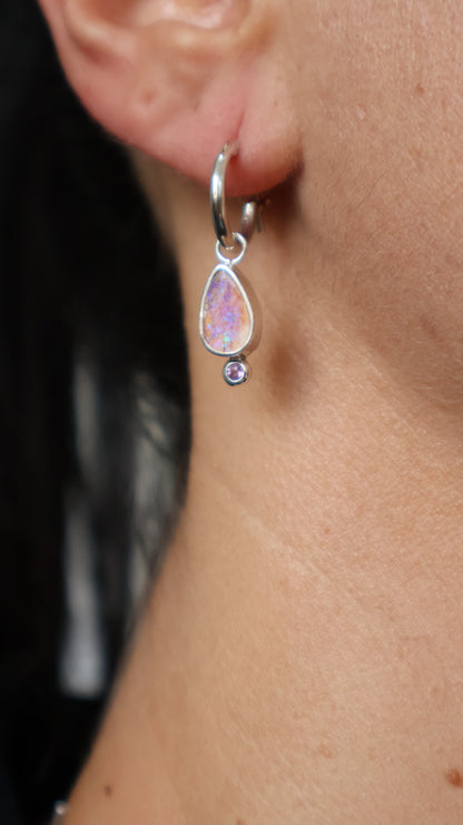 Boulder Opals & Amathyst Hoops