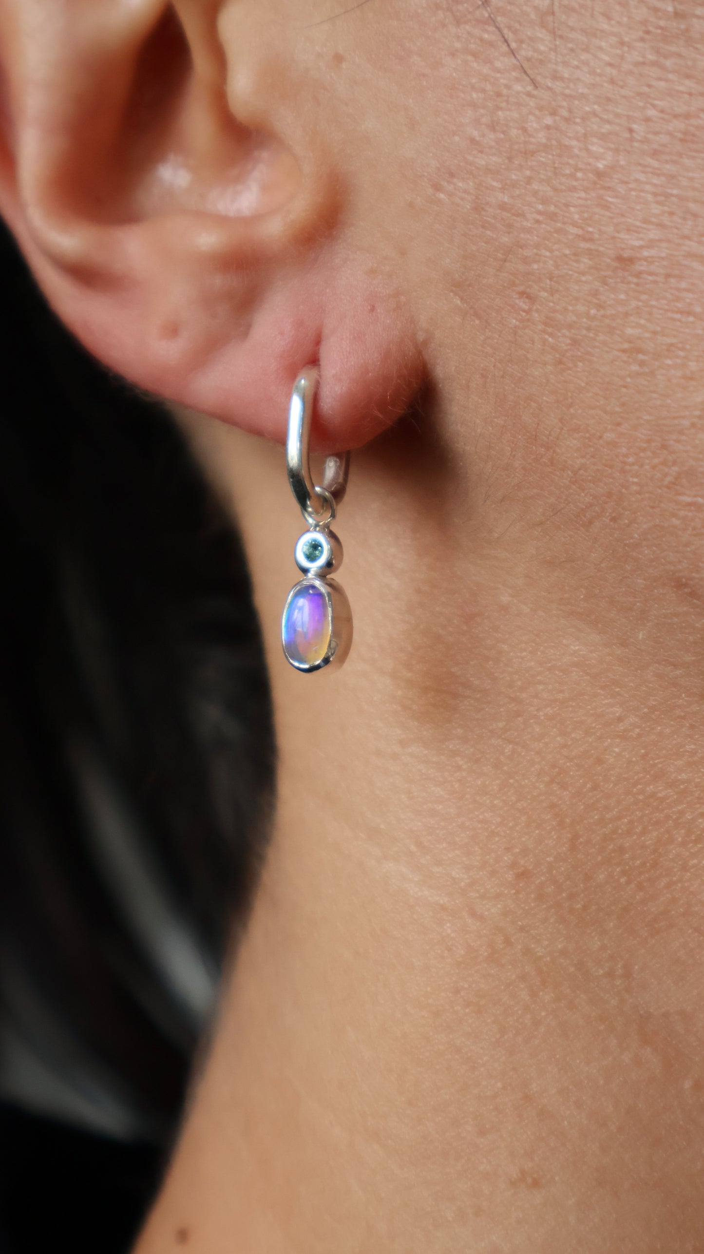 Crystal Opal & Aquamarine/ Amethyst Hoops
