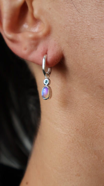 Crystal Opal & Aquamarine/ Amethyst Hoops