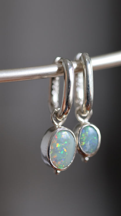 Lightning Ridge Opal Hoops