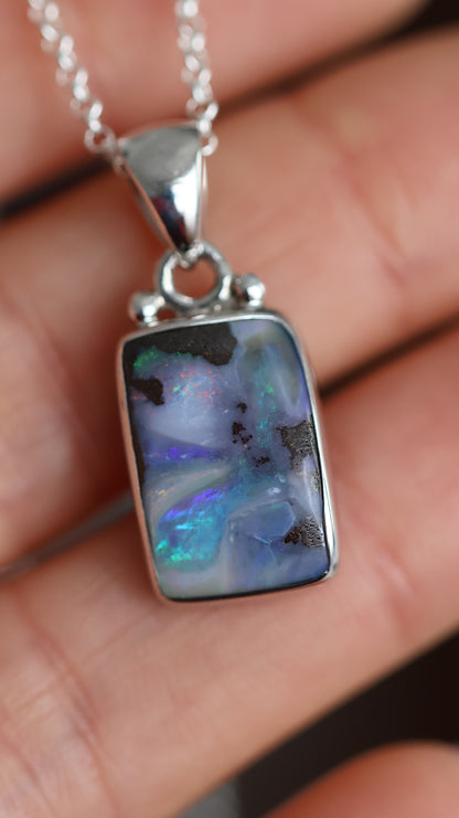 Rectangle Solid Boulder Opal Pendant