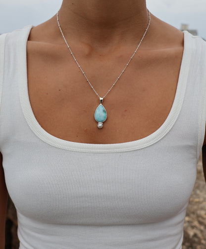 Larimar & Pearl Pendant (Big)