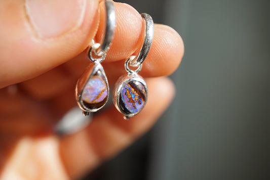 Sunlit Boulder Opal Hoops