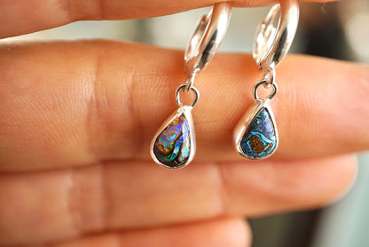 Azure Flame Opal Hoops