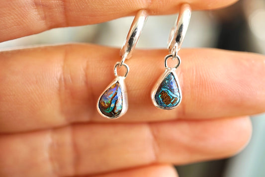 Azure Flame Opal Hoops