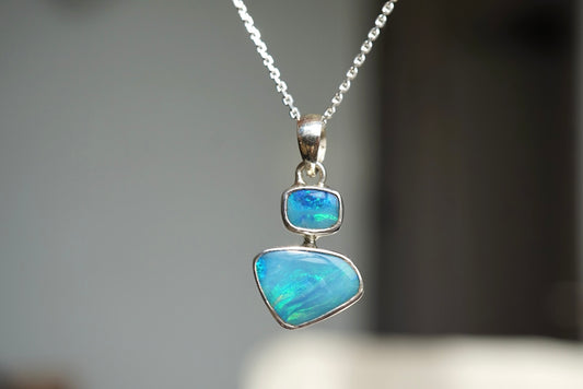 Blue Current — Opal Double Pendant