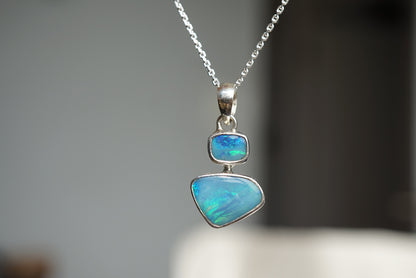 Blue Current — Opal Double Pendant
