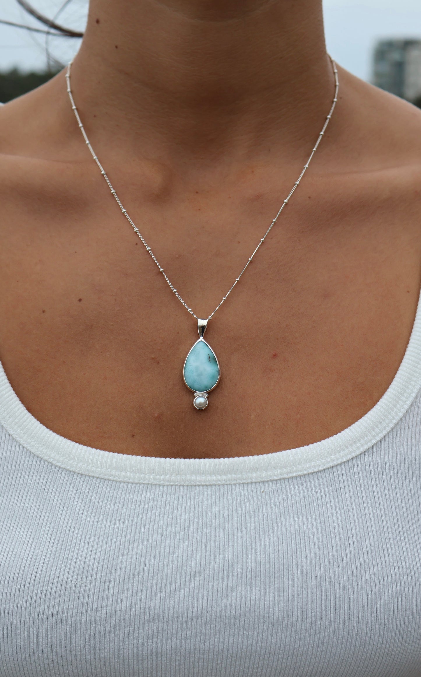 Larimar & Pearl Pendant (Big)