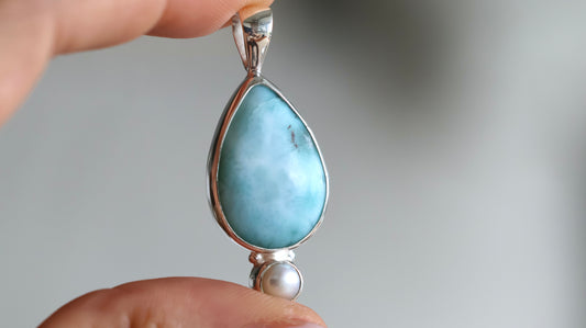 Larimar & Pearl Pendant (Big)