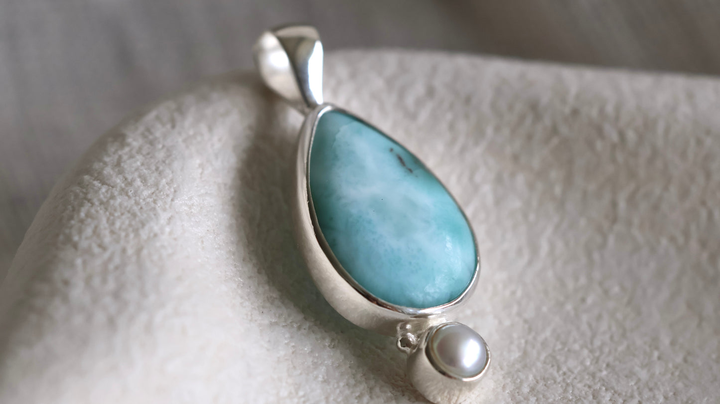 Larimar & Pearl Pendant (Big)