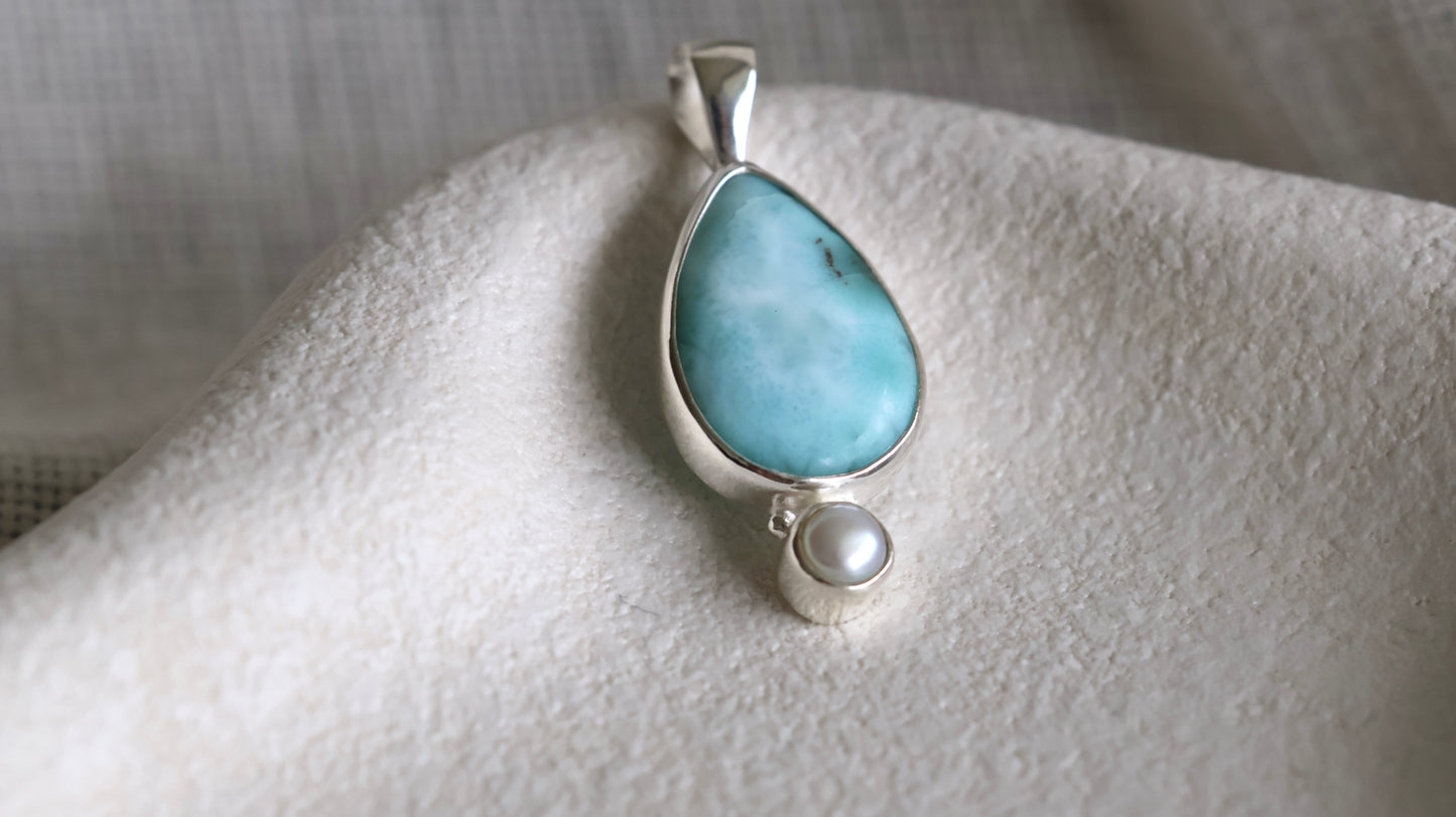 Larimar & Pearl Pendant (Big)