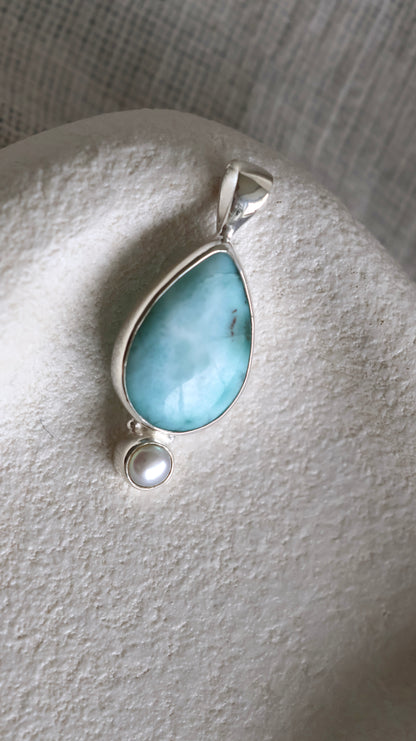 Larimar & Pearl Pendant (Big)