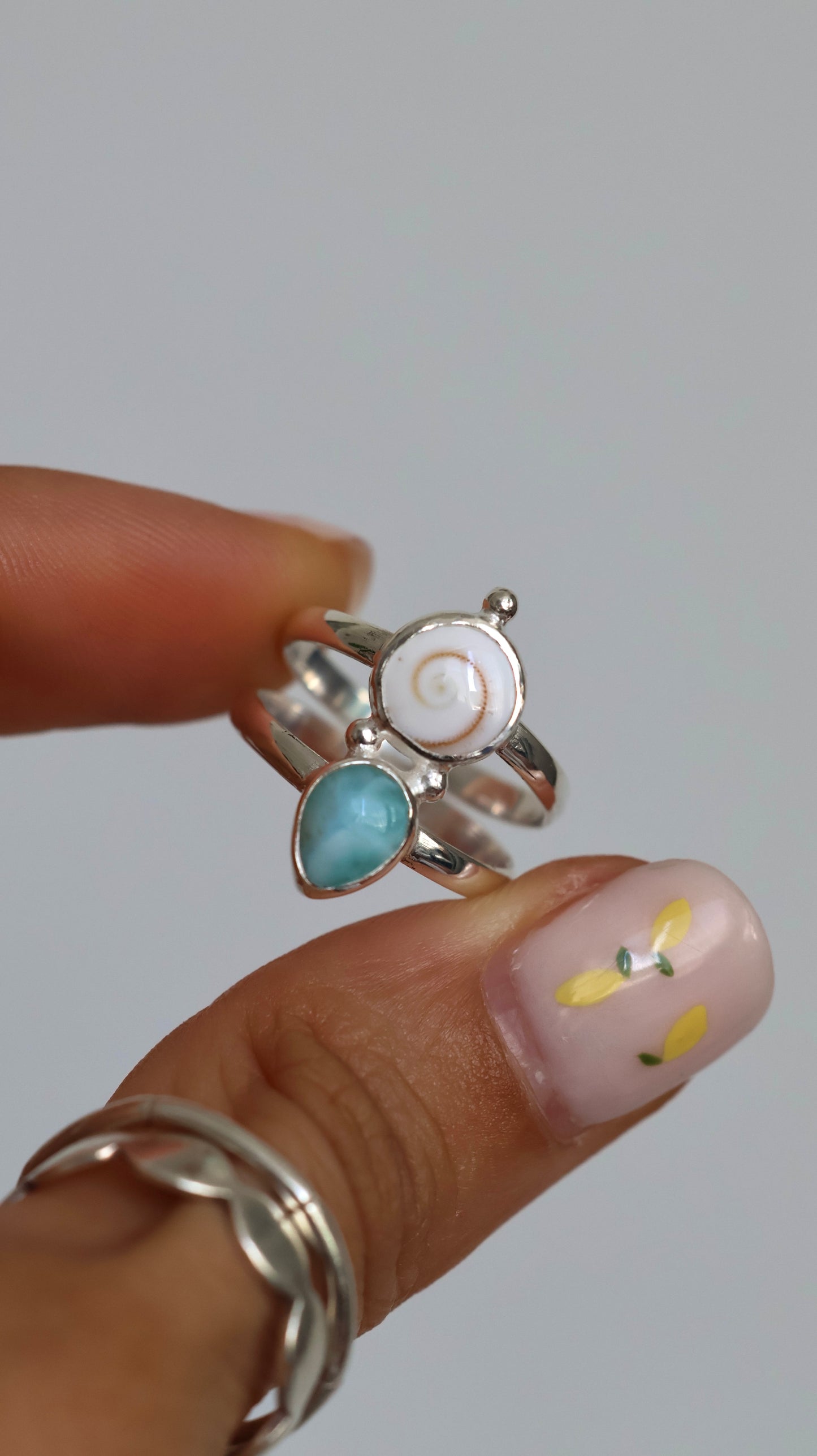 Lani Duo Ring - Operculum & Larimar