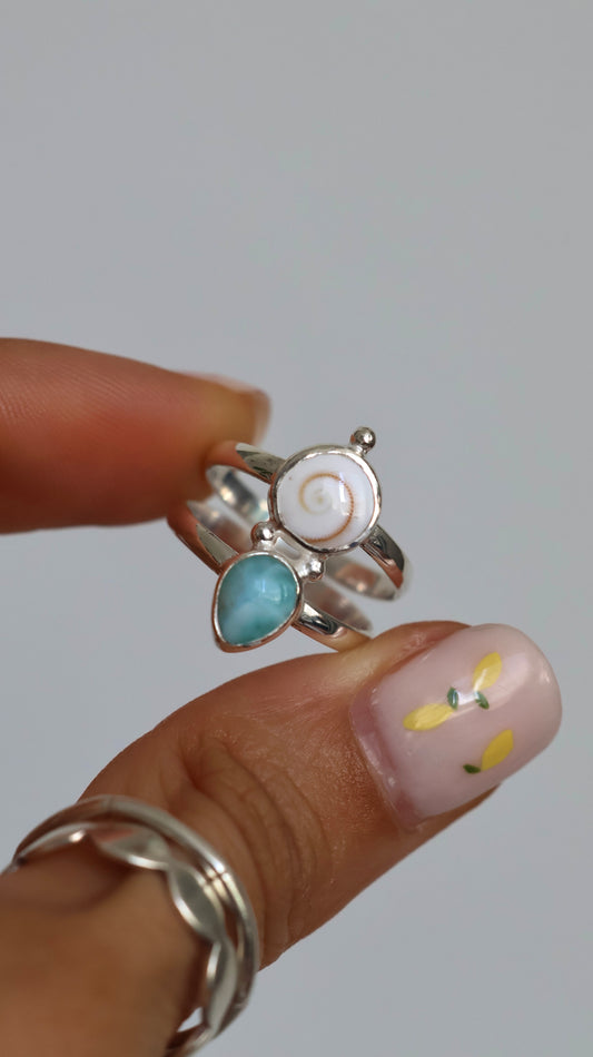 Lani Duo Ring - Operculum & Larimar