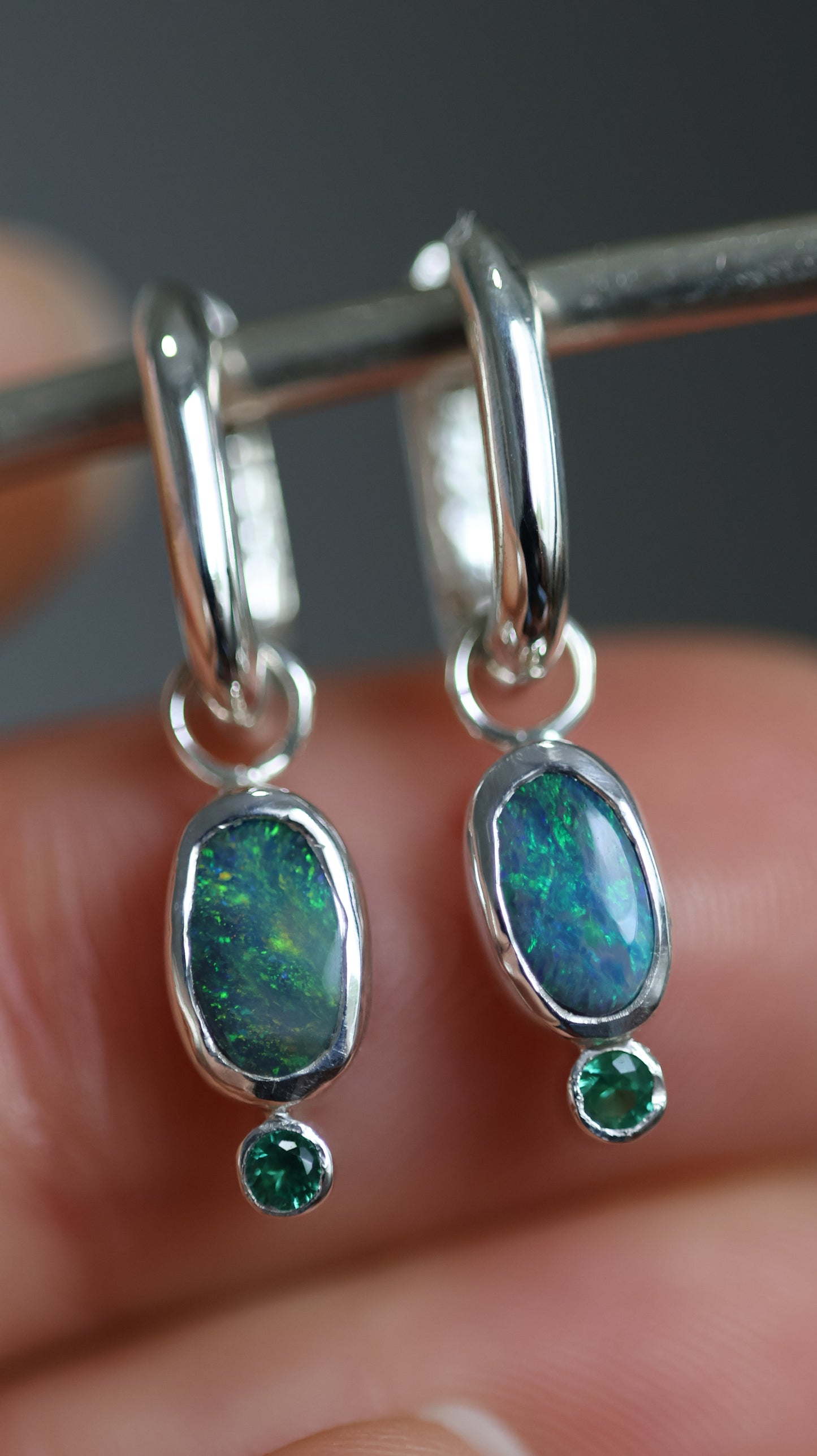 Lightning Ridge & Emerald Hoops