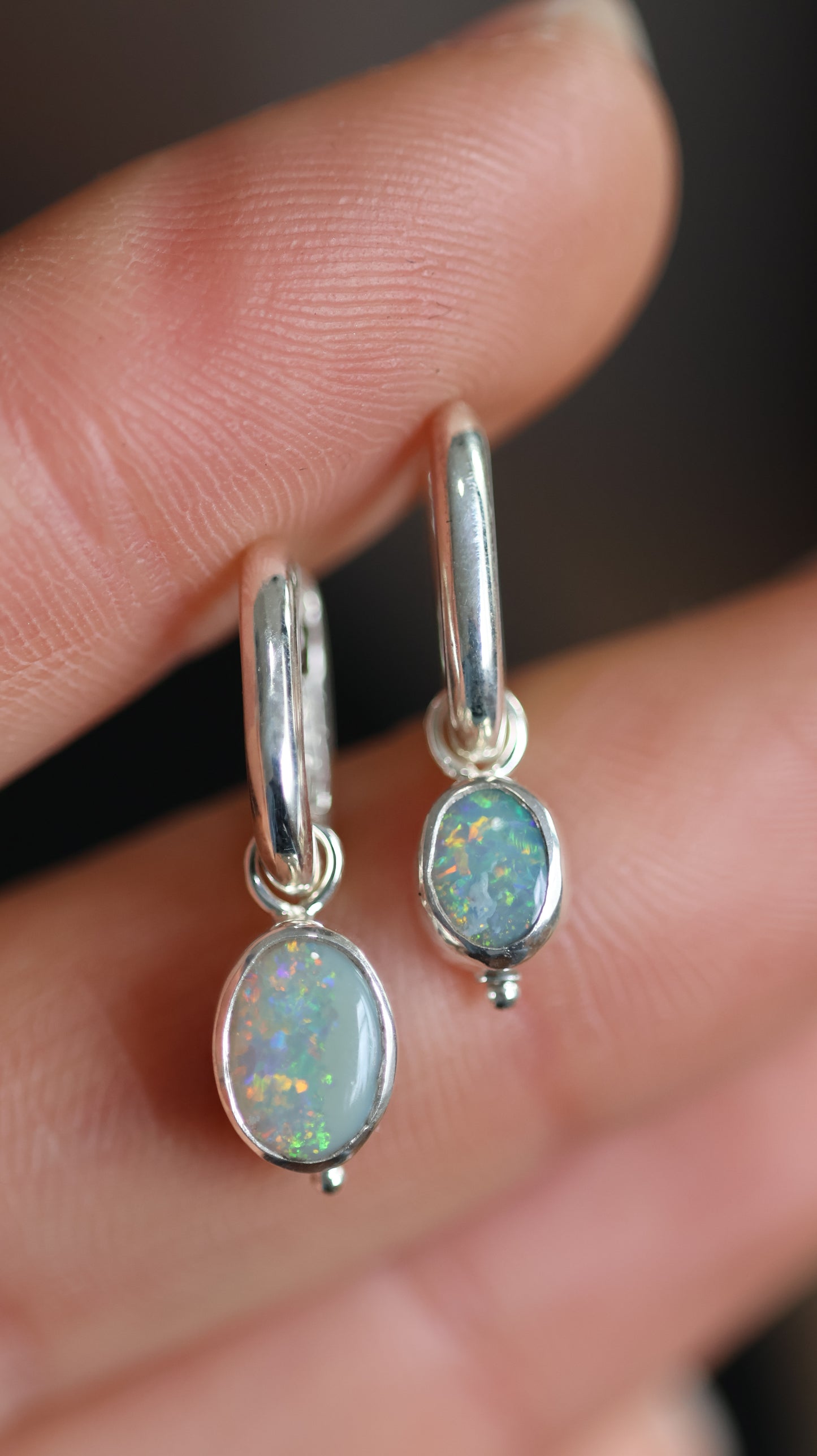 Lightning Ridge Opal Hoops