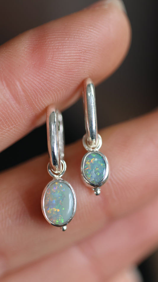 Lightning Ridge Opal Hoops