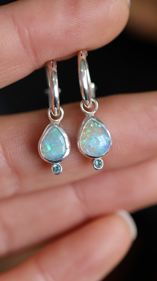 Opal & Aquamarine Hoops