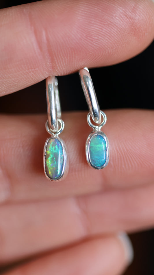Lightning Ridge Opal Hoops