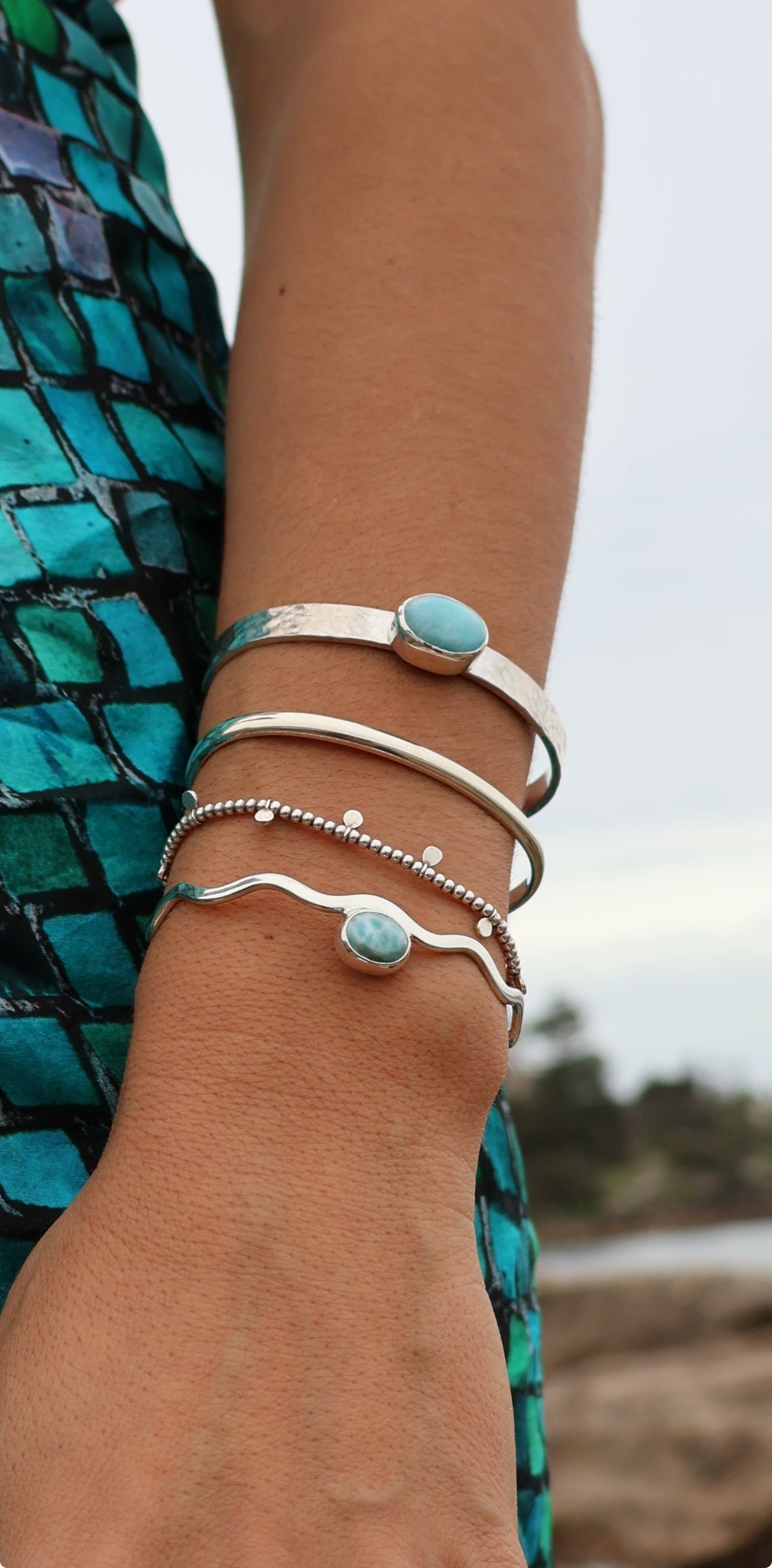 Hammered Larimar Cuff