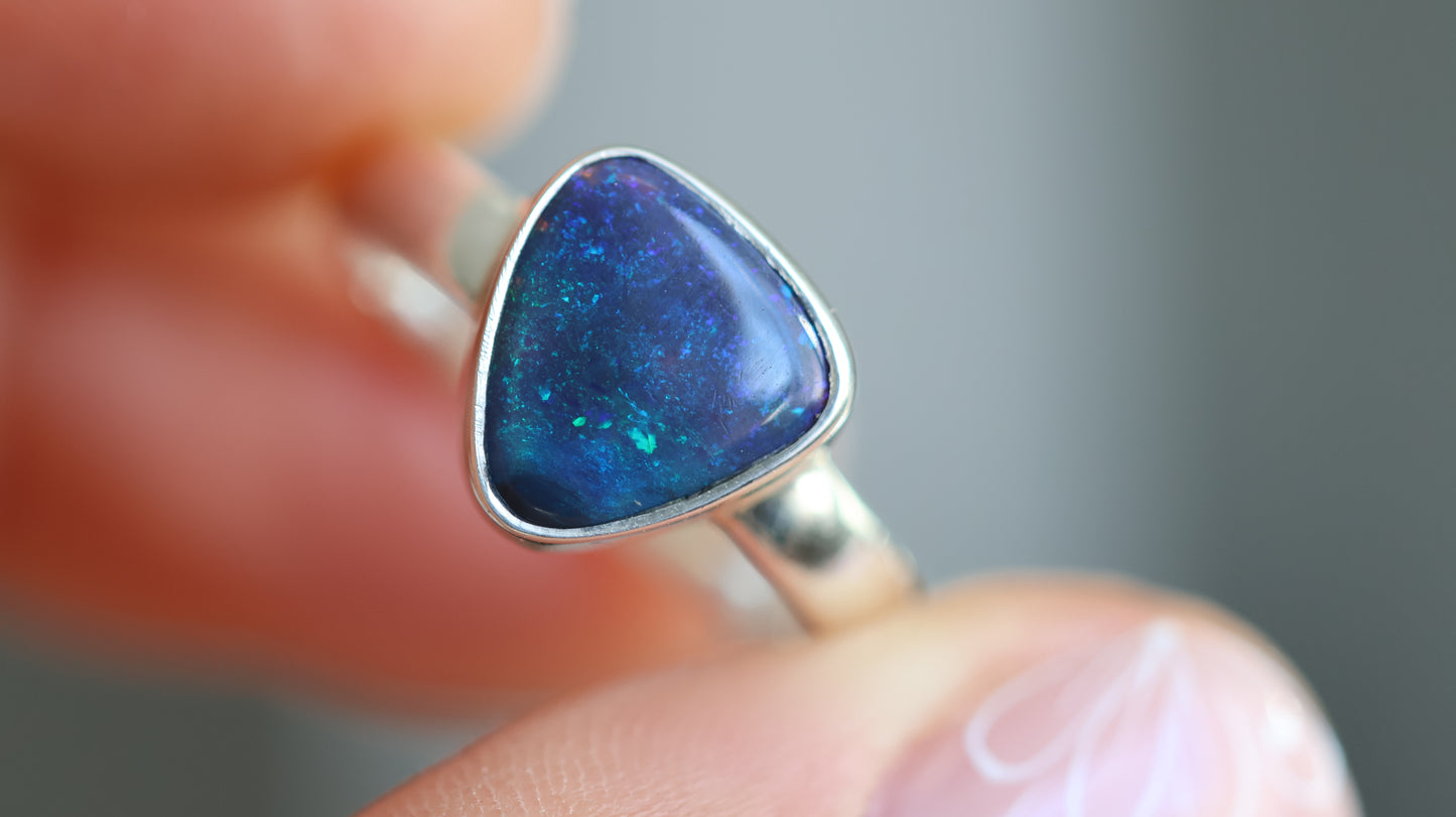 Solid Lightning Ridge Opal Ring size 7.5 (P)